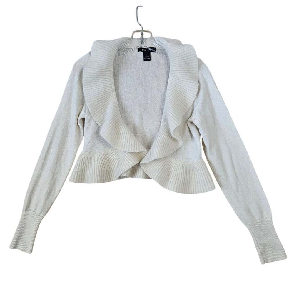 White House Black Market Long Sleeve Bolero Shrug Ruffle Angora Wool Winter Y2K